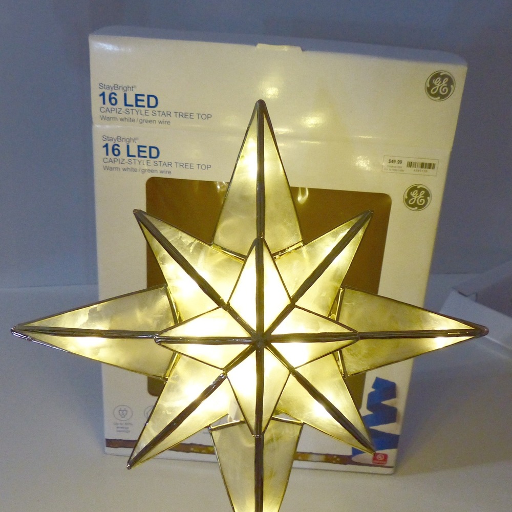 GE LED Tree Topper Capiz Style Bethlehem Star Christmas Box and Clip 16 Lights